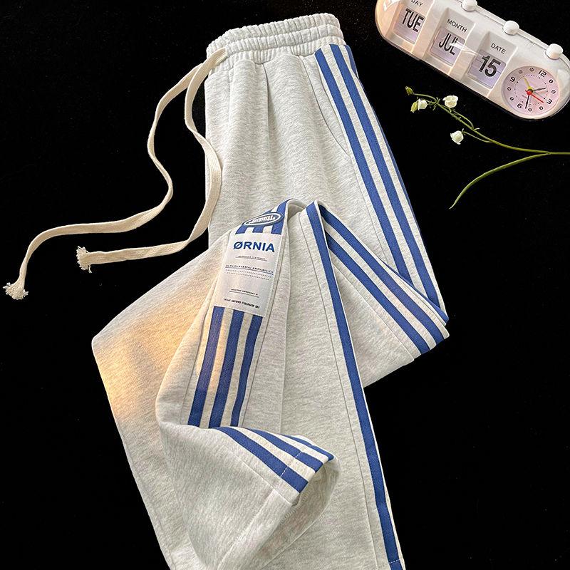 Pruhované tepláky Ženy Streetwear Hrubé široké nohavice Y2K Harajuku Joggers s vysokým pásom Kórejské Baggy nohavice