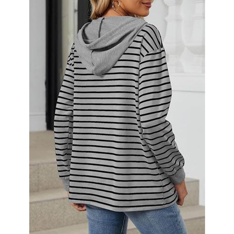 YYFS Women's Fashion Casual Stripe Print Long Sleeve Hooded Hoodies & Sweatshirts