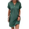 European & American Women's V-neck Solid Color Pullover Dress - 2023 Casual Fashion, Button Detail.
