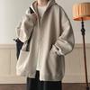 Men's Japanese Style Hooded Waffle Cardigan - Spring/Autumn Solid Loose Trendy Jacket
