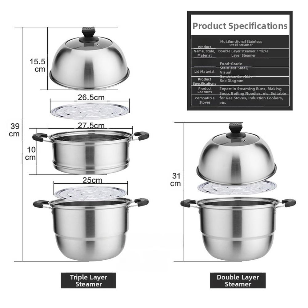 1 Satz Dampfgarer Mehrschichtig Nichtmagnetisch Extra Dick Edelstahl Dampfgarertopf Koreanischer Stil Mehrschichtiges Kochgeschirr Küchenkessel