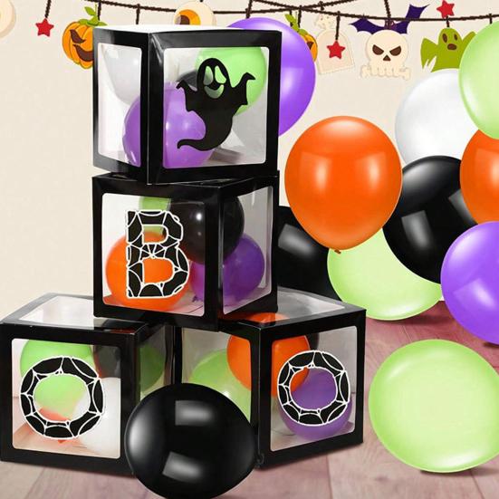 4 Pcs Halloween Balloon Box Transparent Boo Ghost Balloon Box for Halloween Baby Shower Gender Reveal Birthday Party Decor