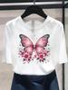 (Asian Size) Butterfly Style Cute Women's Top Print O-neck Casual T  Fashion Female Clothing Graphic Tee Short Sleeve T-shirts