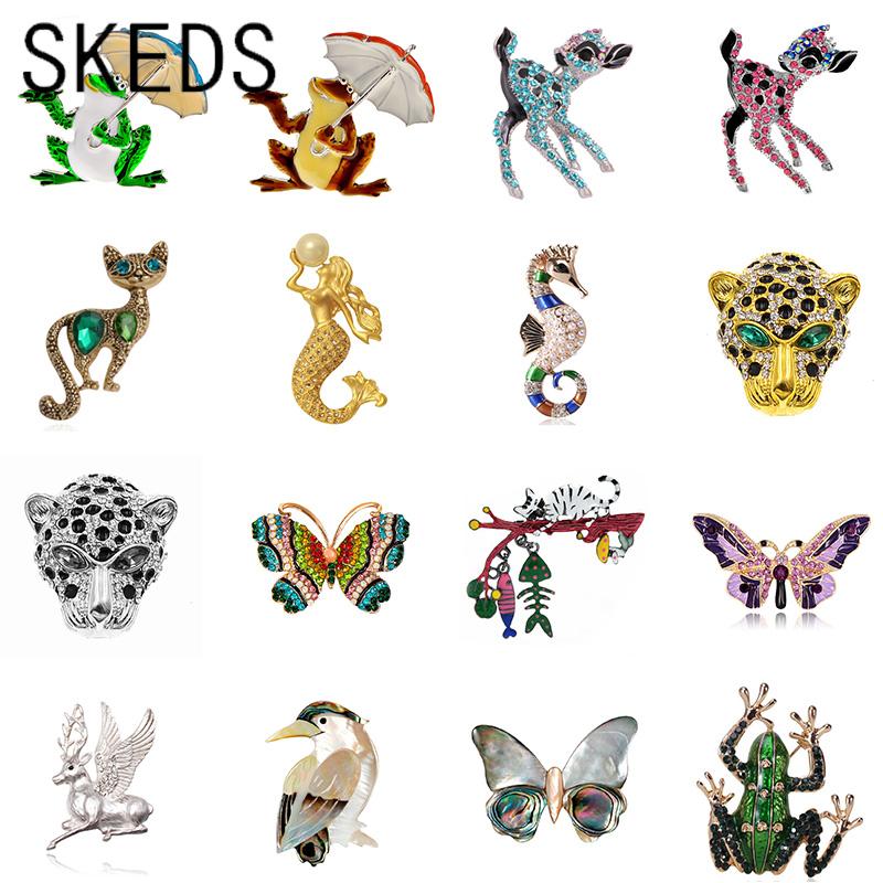 SKEDS Women Men Fashion Enamel Frog Owl Brooch Badges Crystal Animal Luxury Brooches For Women Accessories Clothing Coat Pins