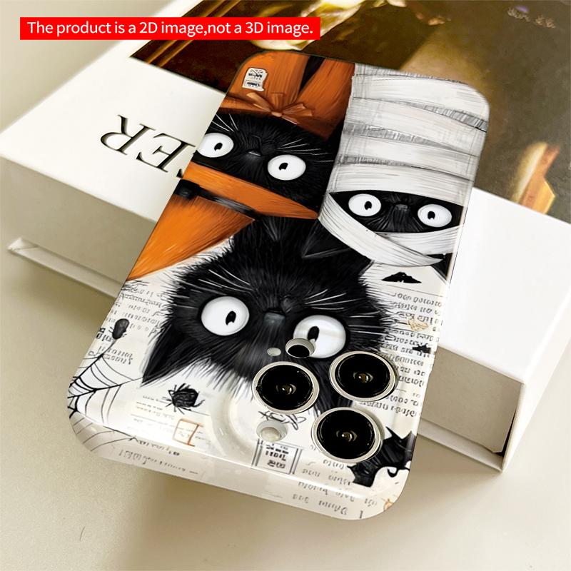 2DFlat Cute Halloween Cats Phone Case All inclusive film hard iPhone case, compatible with iPhone 18 Pro Max 17 16 15 14 13 12 11