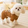 Warm Winter Dog Coat Small Medium Breeds - Bear Print Quilted 4-Leg Harness-Compatible Jacket In Brown Green
