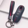 Smart Key Cover for Porsche Cayenne Macan Panamera 911 Boxster Cayman Taycan with Keychain Honeycomb Texture Racing Stripe Remote Key Case Protector