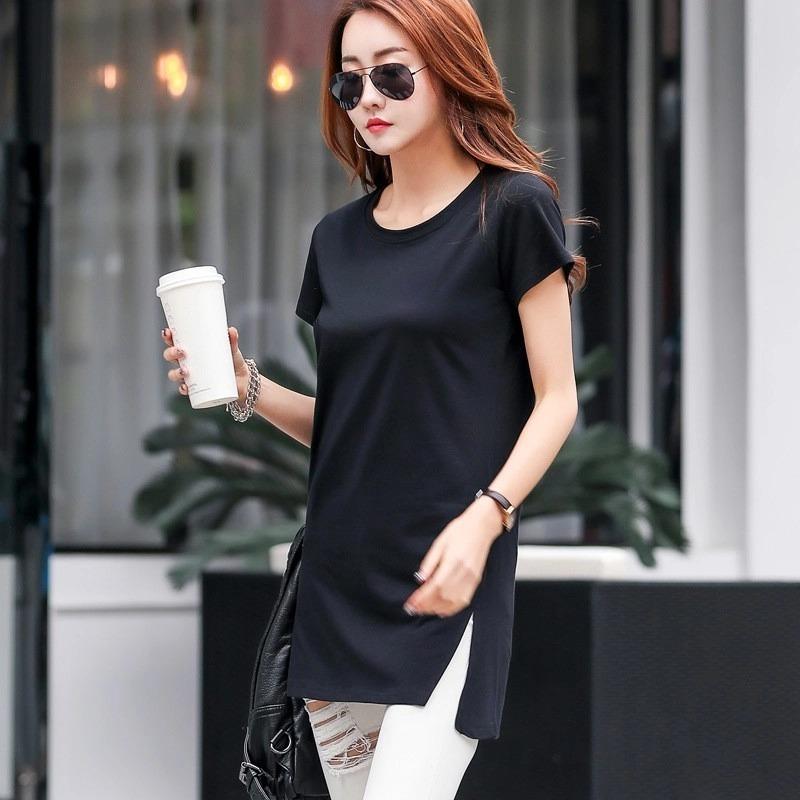 

Новая футболка из чистого хлопка, с короткими рукавами, белая летняя футболка-юбка средней длины с принтом, закрывающая живот и бедра XXXL