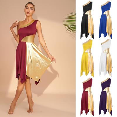 Women's Metallic Color Block Praise Lyrical Dance Dress Sleeveless Liturgical Worship Tunic Irregular Hem Dancewear