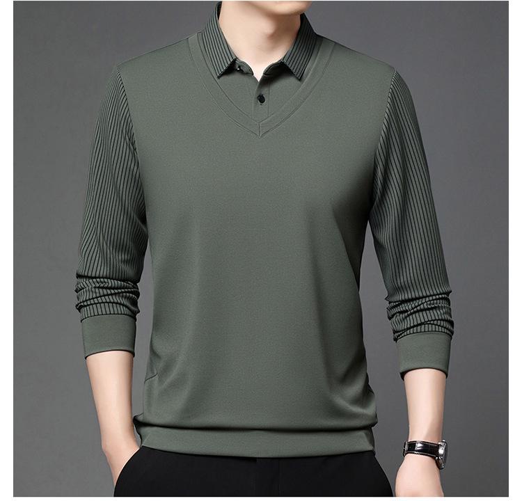Winter Sale: Men's Fleece-Lined Two-in-One T-Shirt with Shirt Collar – Thick, Warm Base Layer