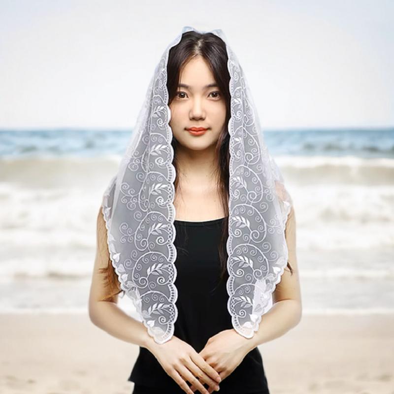 Embroidered Lace Triangle Scarf Prayer Veil Church Hijab Towel Women Veil Solid Floral Triangle Scarf Headband Hijabs