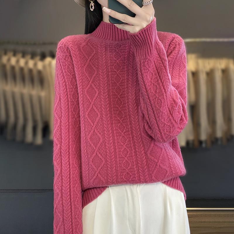 

Однотонный полувысокий воротник с нитками и цветочным узором женский пуловер вязаный свитер Tide XXL малиновый