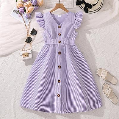 6-12 Years Old Girls' Children's Dresses Summer Dresses New Foreign Style Fly Sleeve Striped Princess Dresses