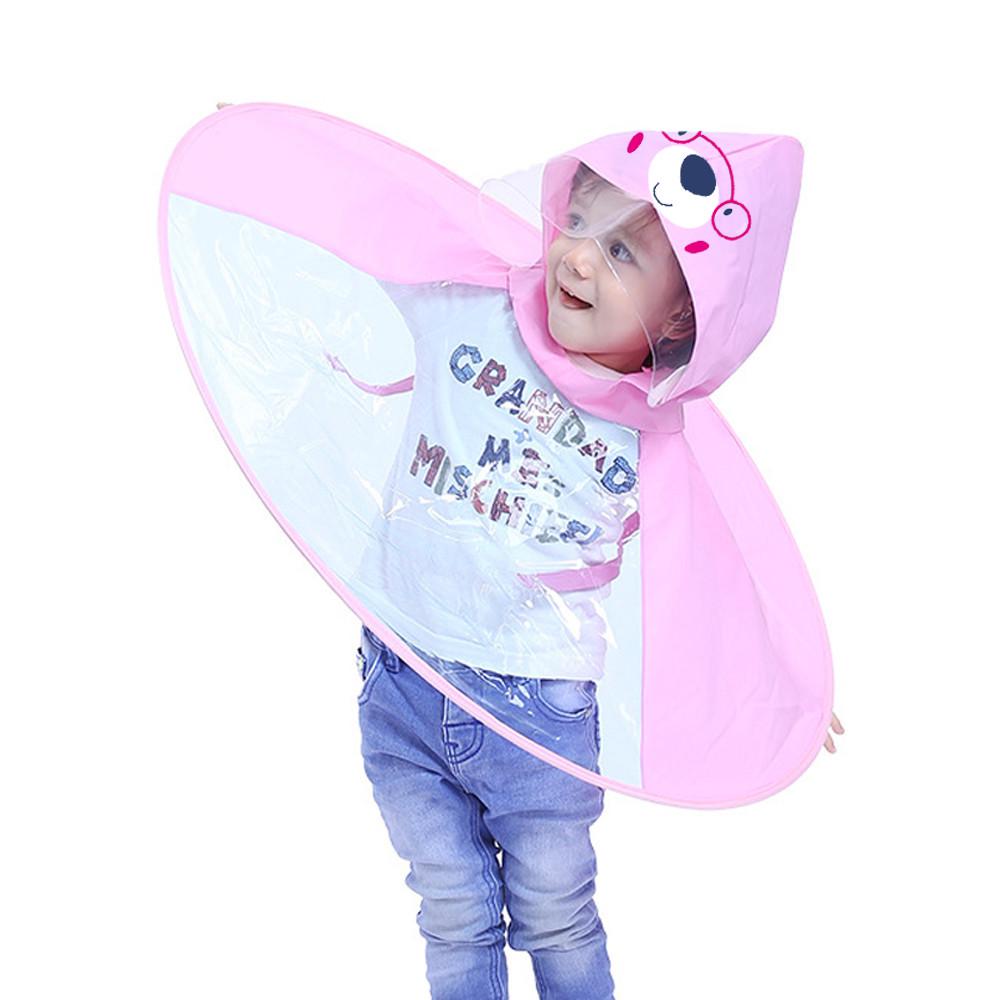 Foldable Cute Cartoon UFO Rain Coat Children Umbrella Hat Magical Hands Raincoat