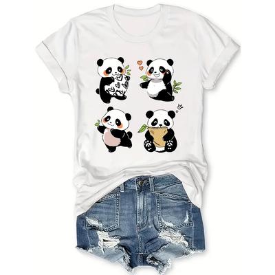 Chic Panda Print Womens Crew Neck Short Sleeve TShirt  Casual Comfortable Breathable and Soft Top Clothing