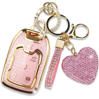 Fit For Chevy GMC Yukon/Yukon XL Key Fob Cover With Diamond Keychain, Compatible With Chevy Chevrolet Terrain Acadia Sierra Suburban Tahoe Smart Key