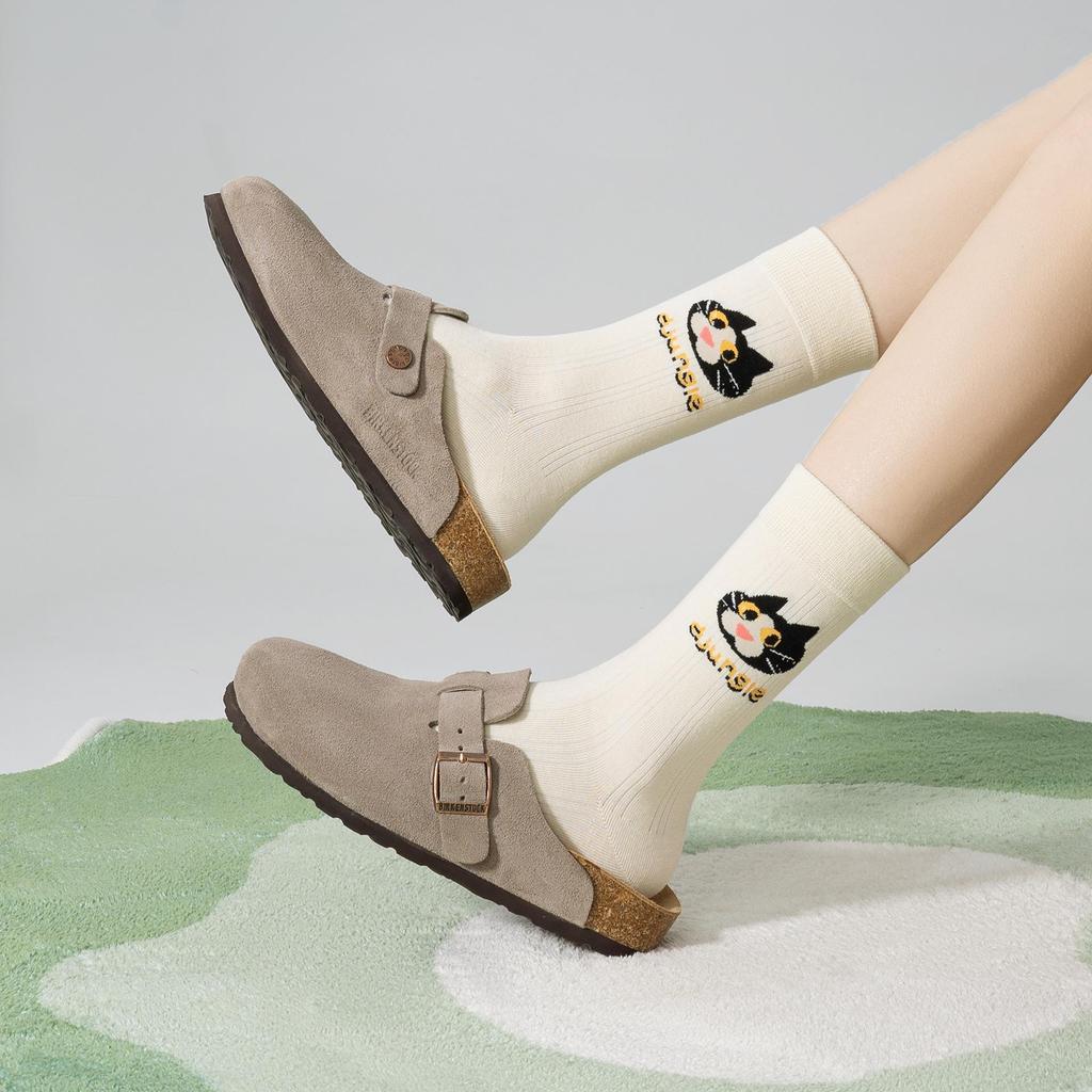 Trendige Cartoon-Katzen-Ringelsocken für Damen - Baumwolldesign für Frühling/Herbst