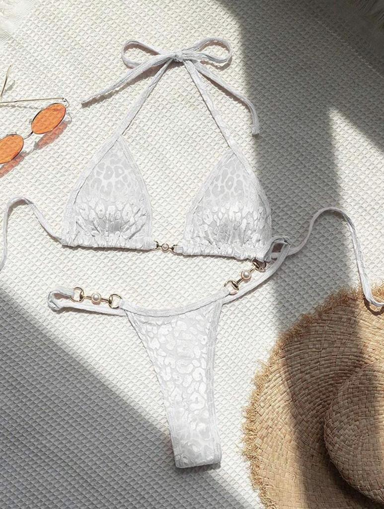 2025 Pearl Leopard Print Sexy Thong Swimsuit