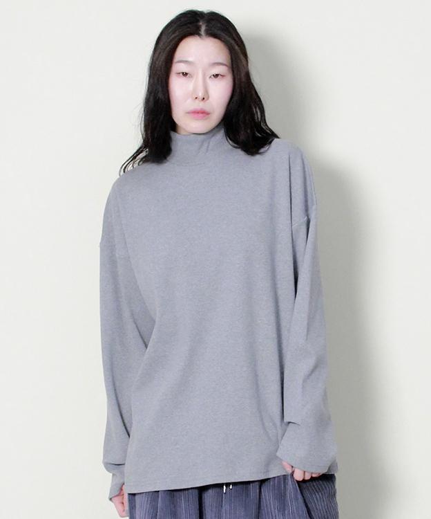 Deumakeu Mock Neckline Boxy Fit T-Shirt Gray