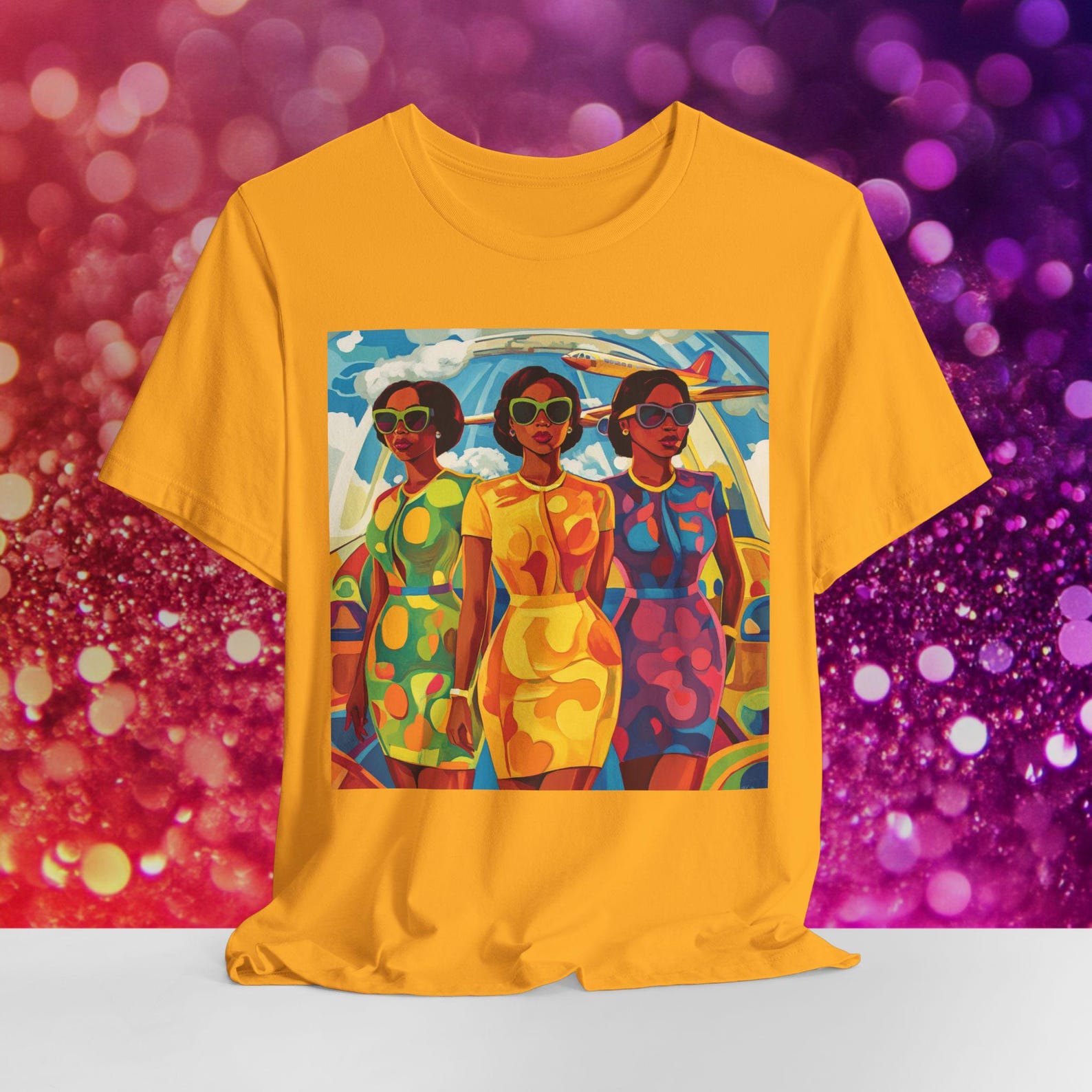 Retro Flight Crew Shirt - Afro Vintage Travel Tee, Black Excellence Aviation Fashion, 60s Stewardess Art T-Shirt, XS-5XL Soft Tee S