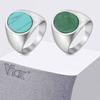 Vnox Edelstahl Türkis Grün Aventurin Siegelring für Herren, Punk Rock Ovaler Ring Größe 7-12, 17mm Breites Band Punk Schmuck