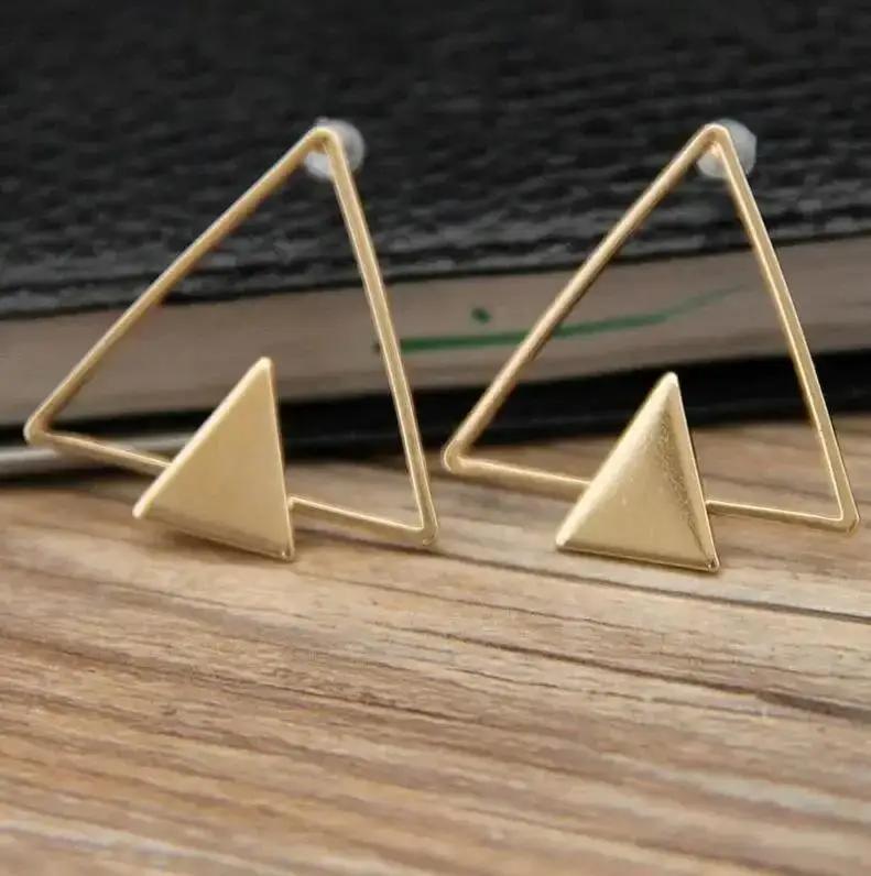 Simple Fashion Women Jewelry Gold Plated Double Triangles Stud Earrings Plugs for Girl Trend Elegant Accessories Creative Gifts