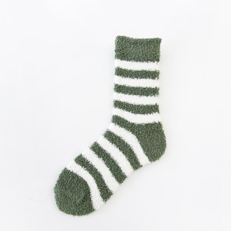 No hair loss sleep socks candy color striped coral fleece socks women's fleece thickened home floor socks