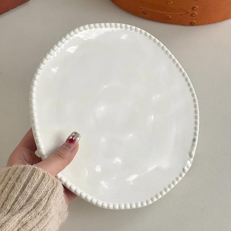 White Premium Ceramic Plate Vegetable Plate Household Western Food Steak Plate Fruit Dessert