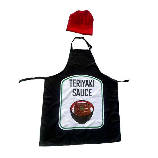 Sauce Kitchen Apron with Hat Adjustable Strap Breathable Christmas Halloween Cosplay Party Chili BBQ Teriyaki Sauce Chef Cooking Apron