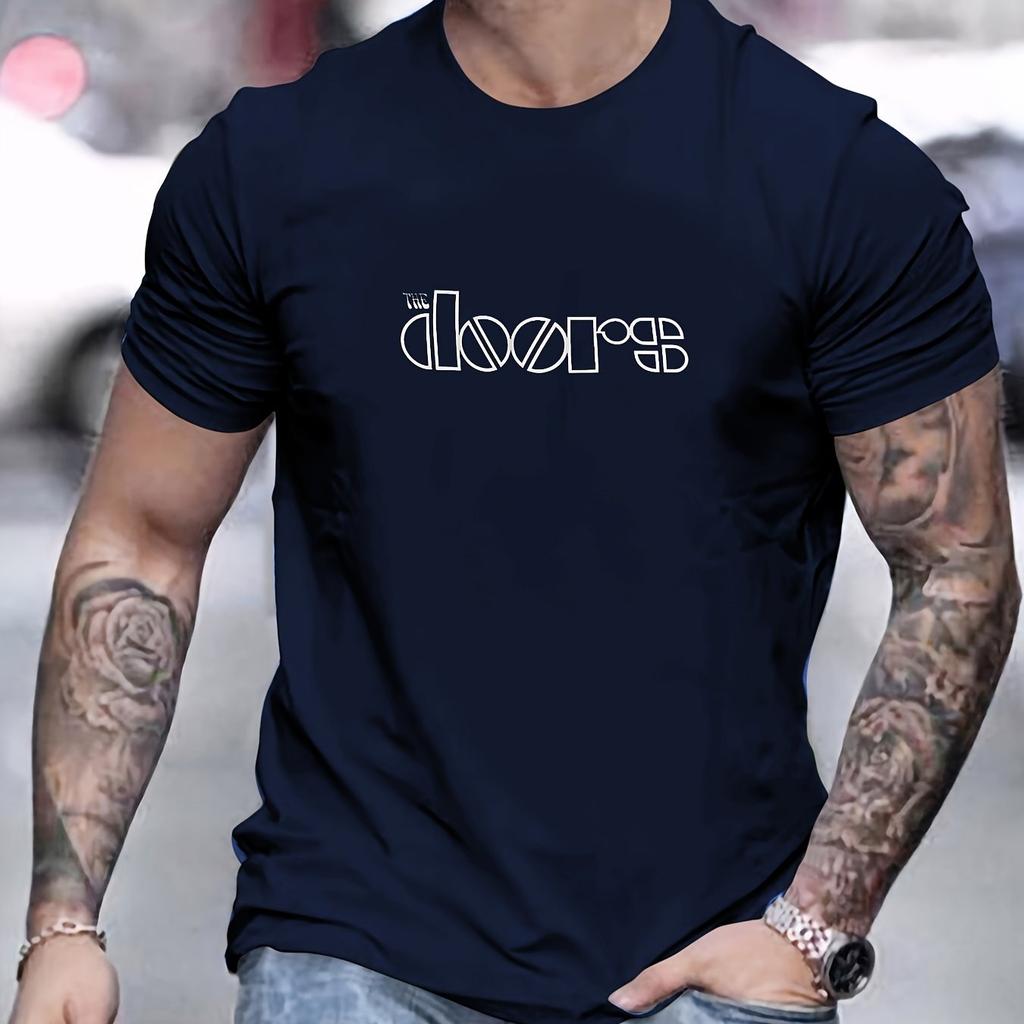 Men's Summer 100% Pure Cotton Fashionable Casual Loose Size THE Doors Printed Sports Round Neck Short Sleeved T-shirt Top Shirt