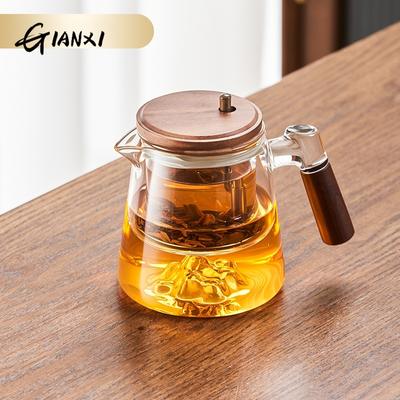 650ML Transparent Glass Teapot Home And Kitchen Puer Tea Teapots Coffee And Tea Tableware Wooden Handle Coffee Kettle