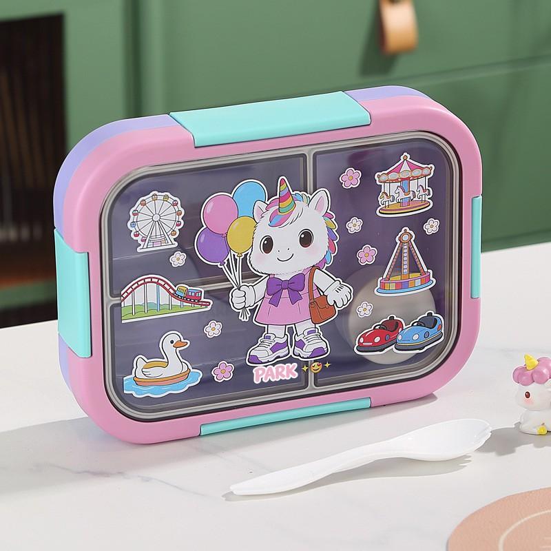 Stainless Steel Bento Box Students Office Workers - 3-Compartment Leakproof Lunch Container 650ml/1100ml Cartoon Design