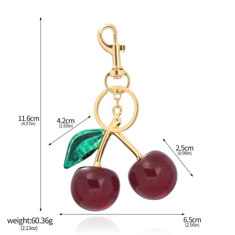 Fashion Delicious Red Cherry Keychain Summer Fruits Cherries Pendant Keyring For Women Men Jewelry Bag Accessories Gift