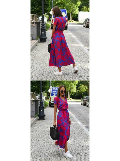 2026 European & American Women's Summer V-neck Floral Lace-up Dress