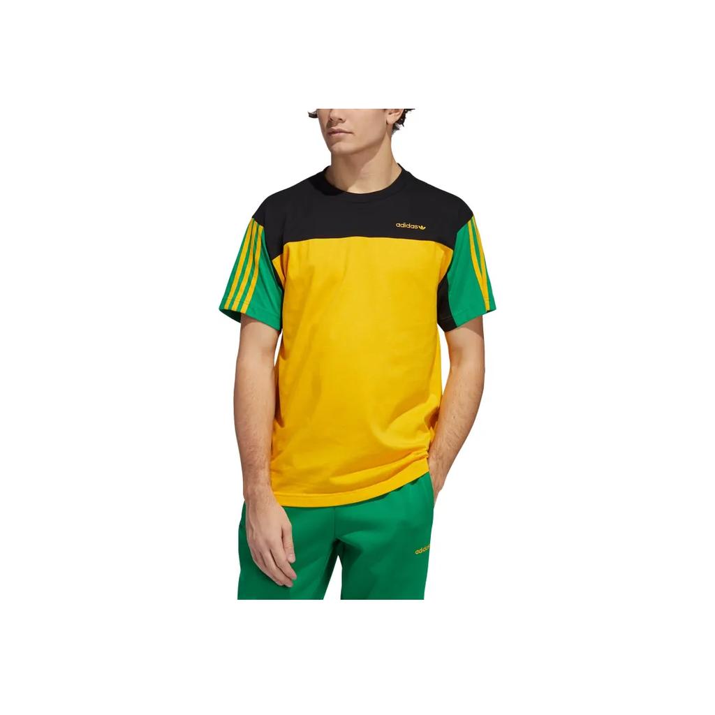 Adidas Originální barevně blokované pruhované všestranné jednoduché tričko s kulatým výstřihem a krátkým rukávem Unisex topy Vibrantní-zlatá GD2084