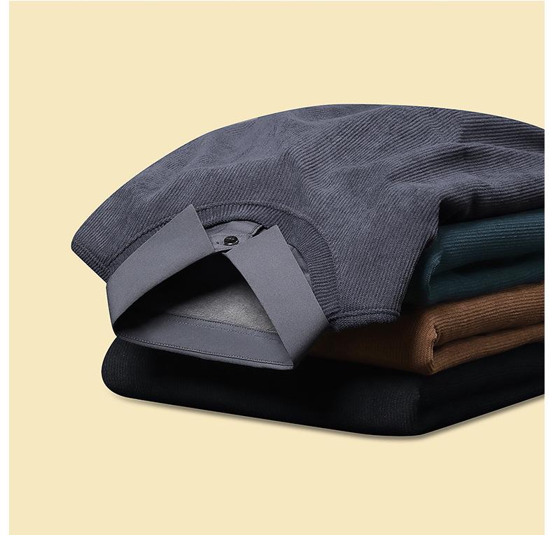 Woodpecker Men's Winter Two-Piece Sweater with Velvet Lining - Thick, Warm, Casual Shirt Collar for Middle-Aged Dads