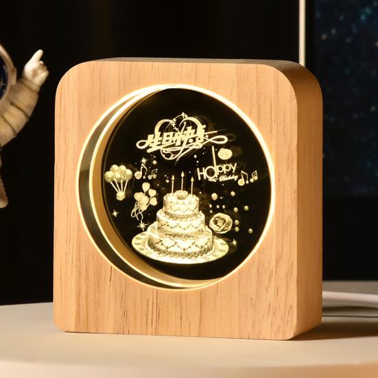 Custom 3D Photo Faux Crystal Night Light Personalized Engraved Picture Clear Ball with LED Light And Wood Base Memorial Gift for Birthday Anniversary