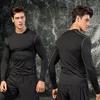 Herren Bunt Schnelltrocknend Kompressions-Tights Langarm Laufshirt - Atmungsaktive Elastische Basisschicht für Sport Fitness