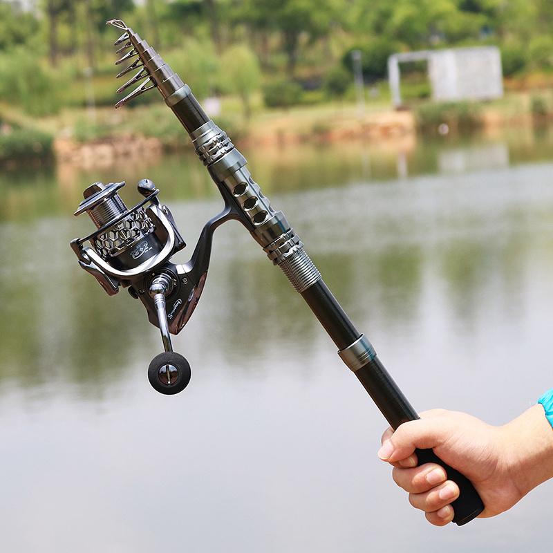 Telescopic Spinning Fishing Rod and Fishing Reel Combos Carbon Fiber Fishing Lures Fishing Line Set