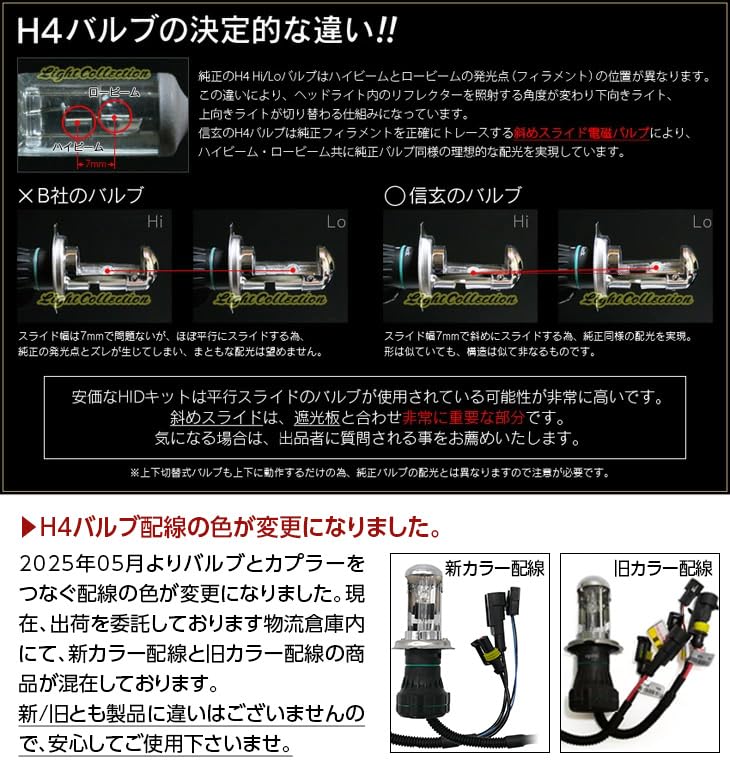 Shingen Replacement HID Bulbs, H4 Hi/Lo Switchable, 6000K, 35W/55W Compatible, Set of 2