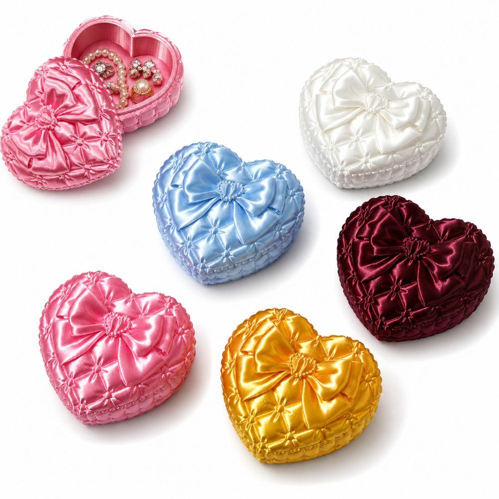 Silk Texture Heart-shaped Jewelry Box Small Size Storage Tray Vanity Table