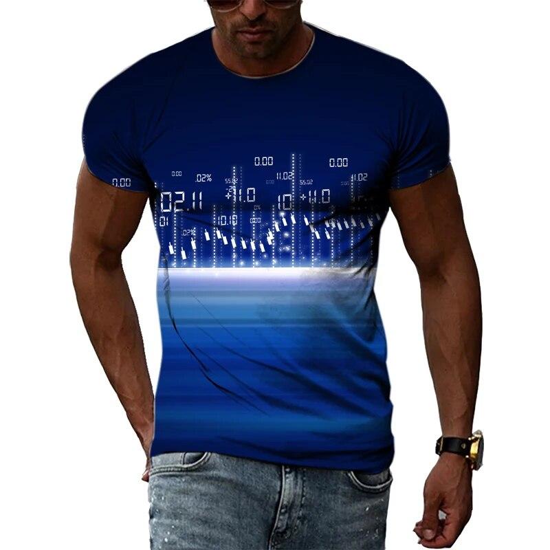 Handsome Men's Technology Element Pattern 3D T-Shirt Hip-Hop Style Casual Round Neck Tops Trendy Street Personality Clothing