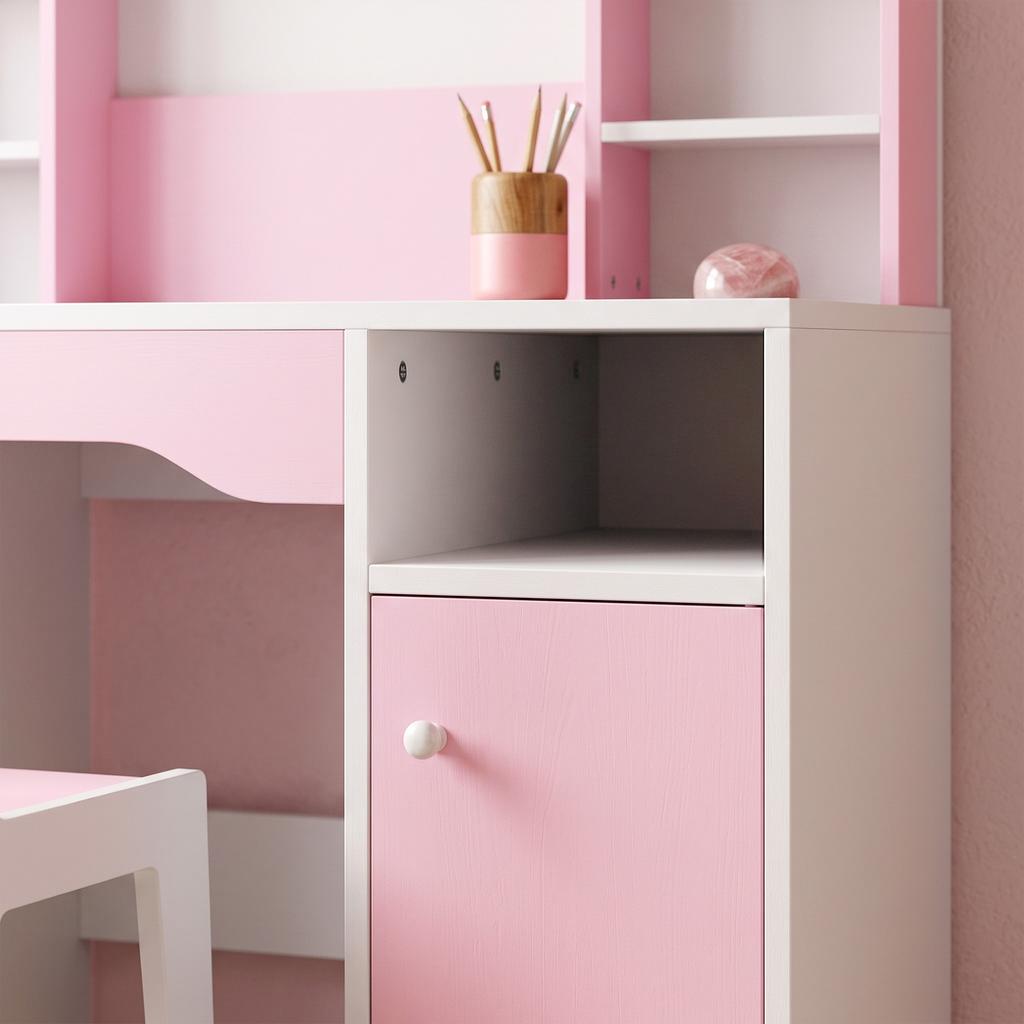 Kids Dressing Table, Kids Vanity Set with Stool, Pink