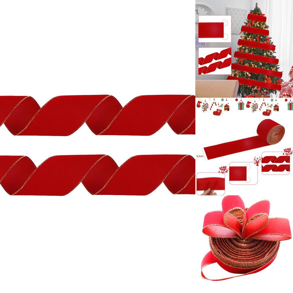 Stilvolles 10 Meter Weihnachts-Samtband in Rot mit Goldrand für Feiertagsbastelarbeiten