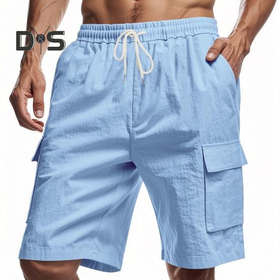 Pantaloni scurți de vară pentru bărbați, de culoare solidă, ocazional, în stil obișnuit, cu curele elastice, șnururi, respirabili