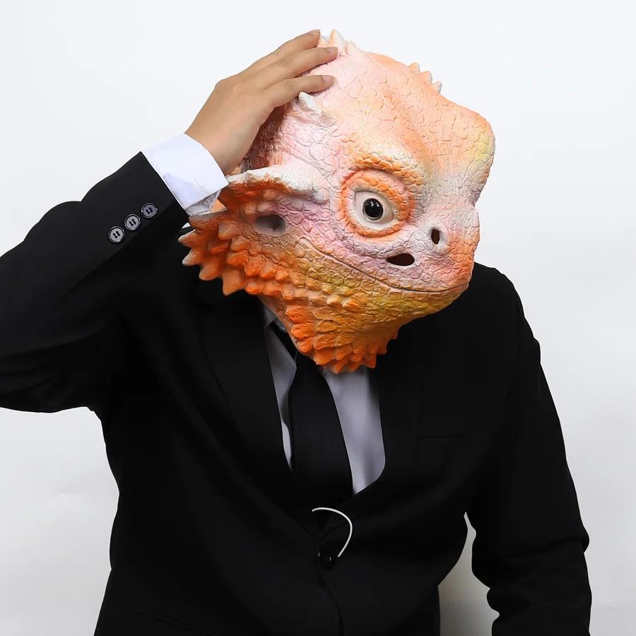 Unique Funny Creepy Cosplay Animal Lizard Head Cover Scary Halloween Mask Full Face Helmet Carnival Christmas Party Costume Prop