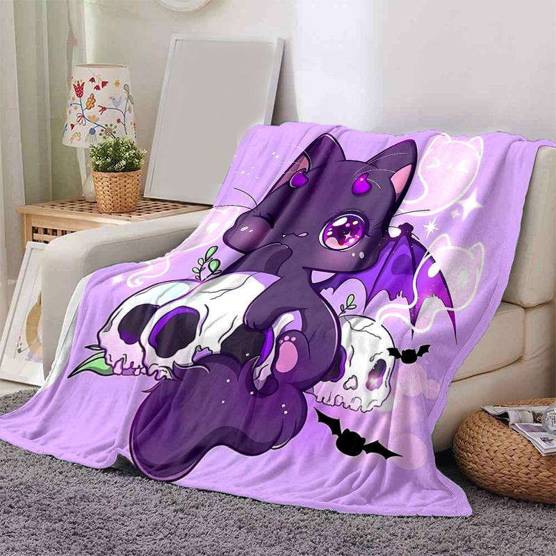 1pc Kitten & Skeleton Blanket  Soft, Warm Cozy Bedding Decor, Living Room, Travel, Camping, Car Blankets