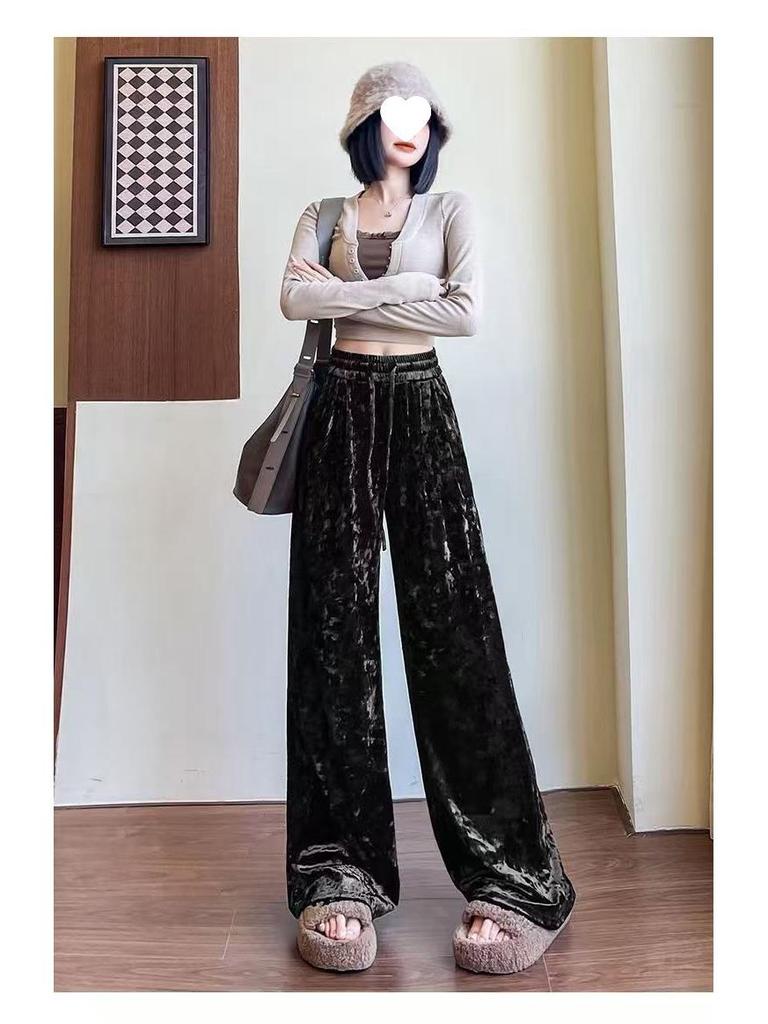 Southeast Asia Plus Size Velvet Wide-leg Pants – Casual, Stylish & Age-reducing with Drawstring