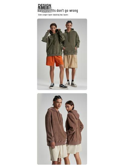 Men's Retro Wash-Faded Cotton Hoodie with Embroidered Logo