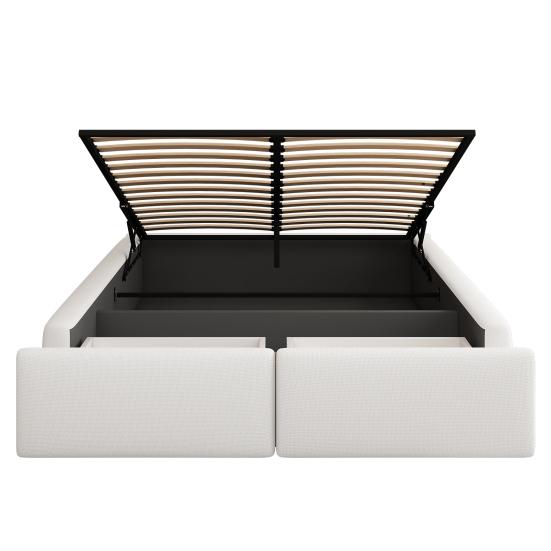 Double Bed 140x200cm Upholstered Bed Platform Without Headboard with Hydraulic Storage And 2 Drawers White